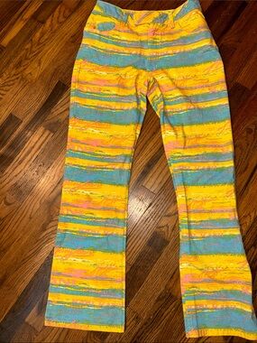 Karl Kani Striped Boot Cut Pants in Yellow, Blue & Pink Women’s size 8